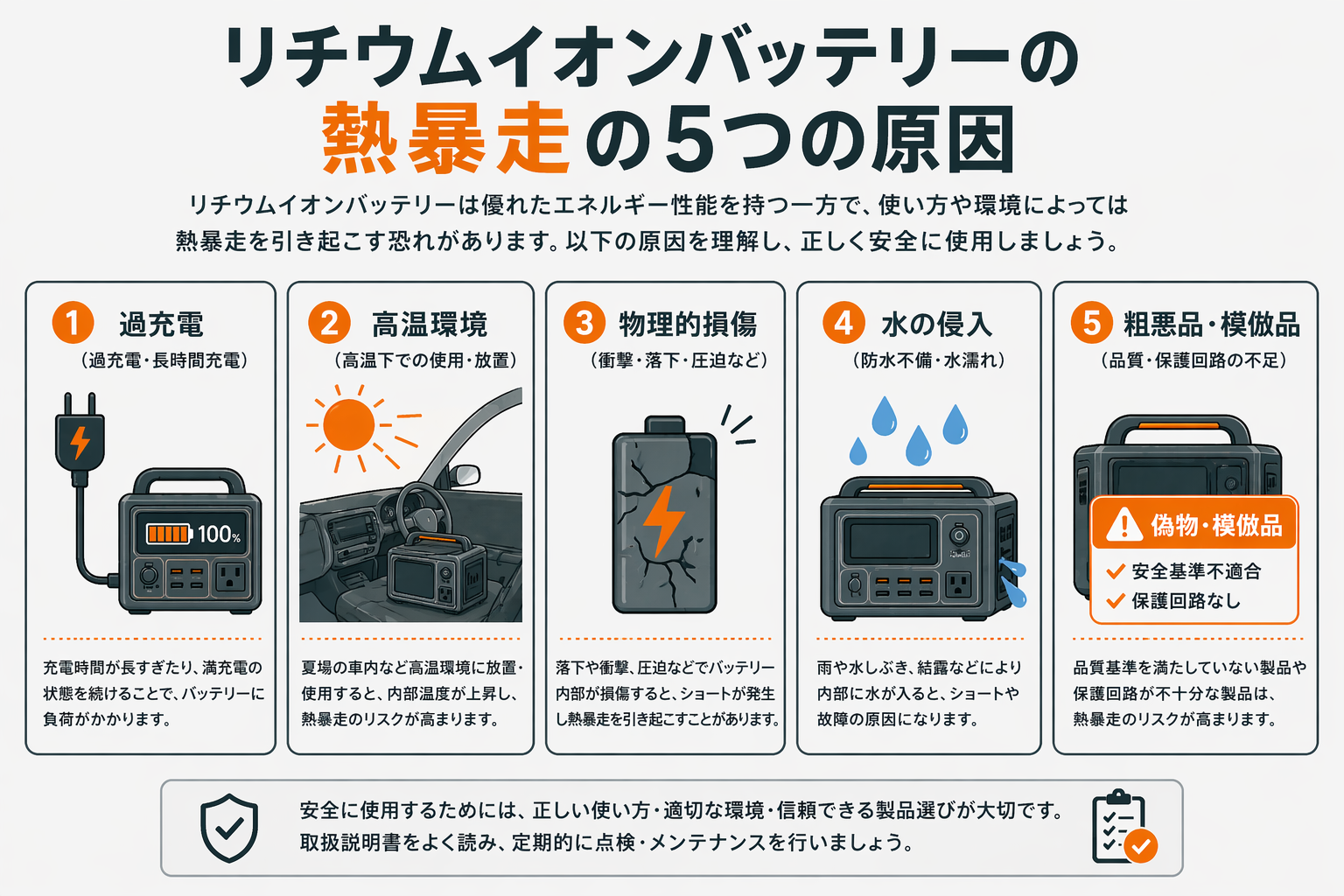 ポータブル電源の発火原因イメージ