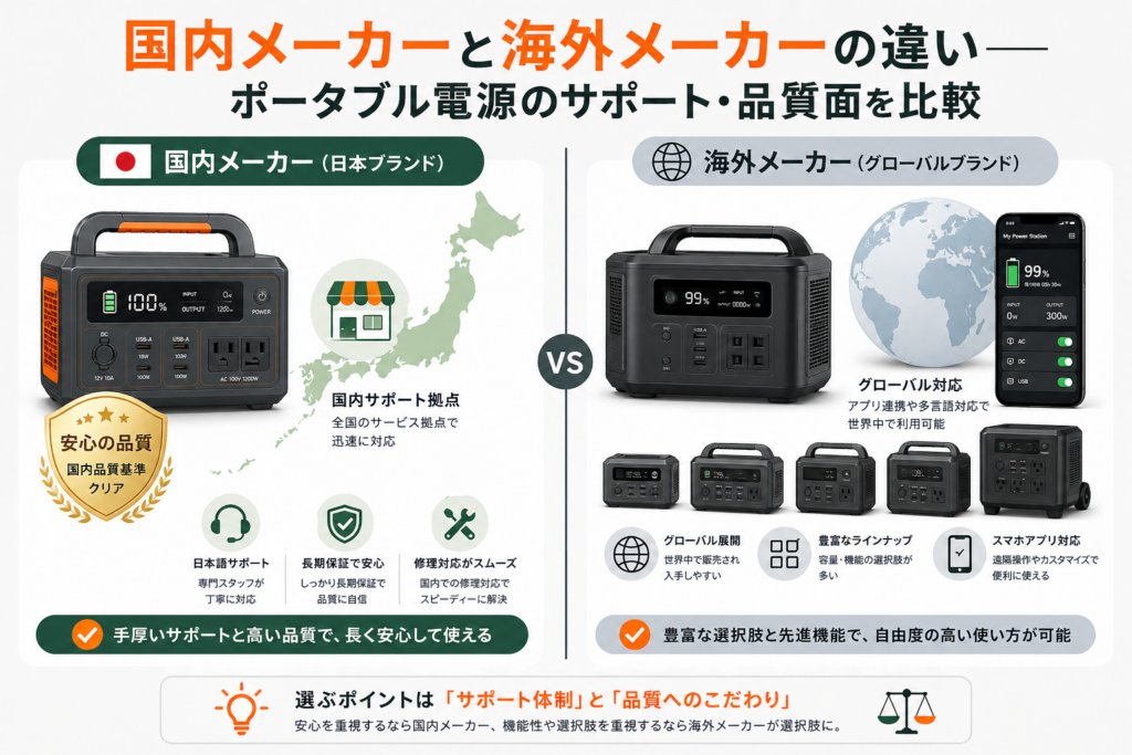 国内メーカーと海外メーカーの違い ポータブル電源のサポート・品質面を比較