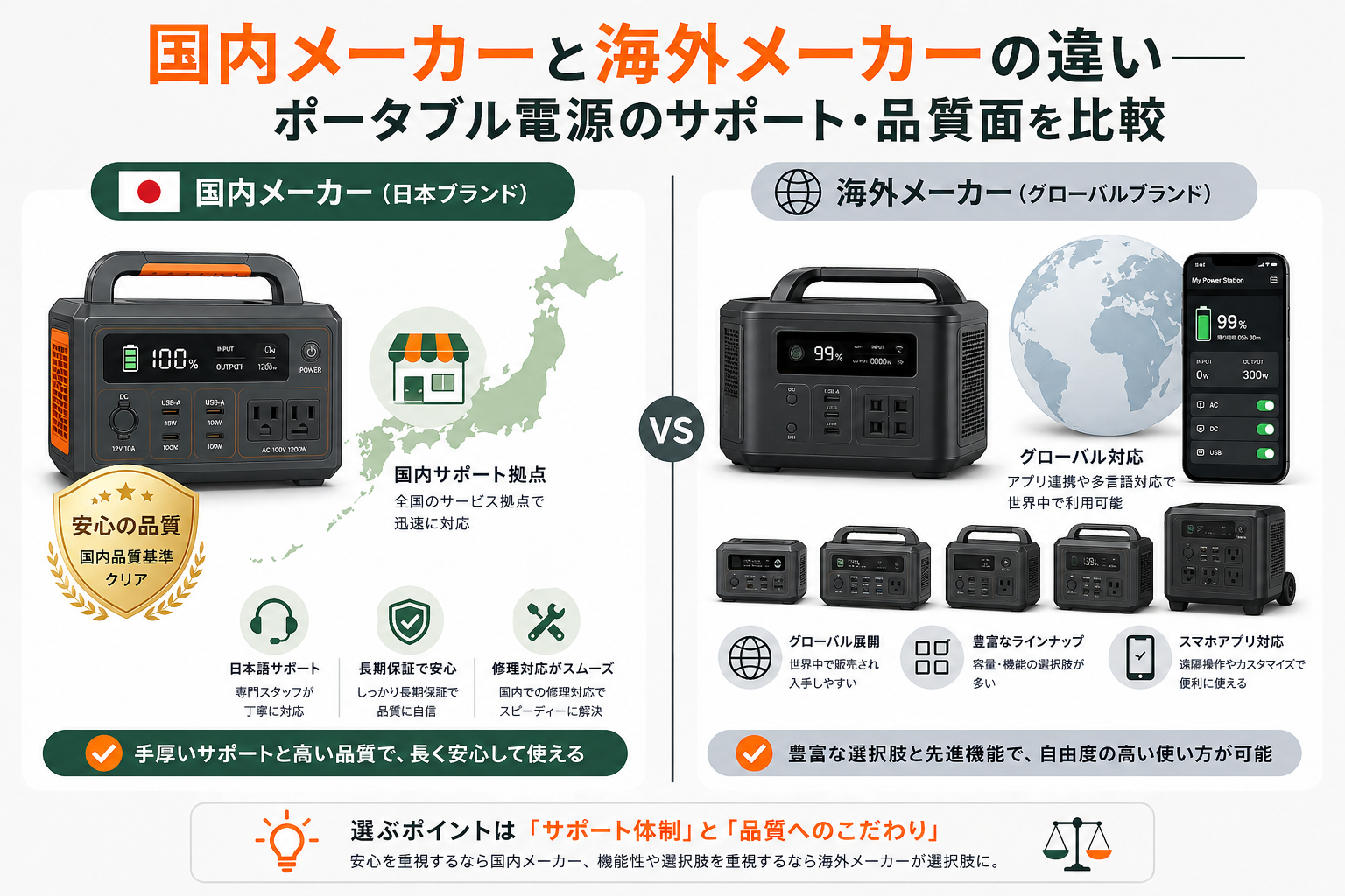 国内メーカーと海外メーカーの違い　サポート・品質面を比較