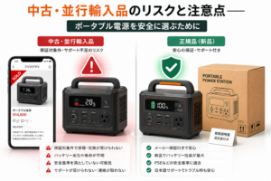 中古・並行輸入品のリスクと注意点 ポータブル電源を安全に選ぶために