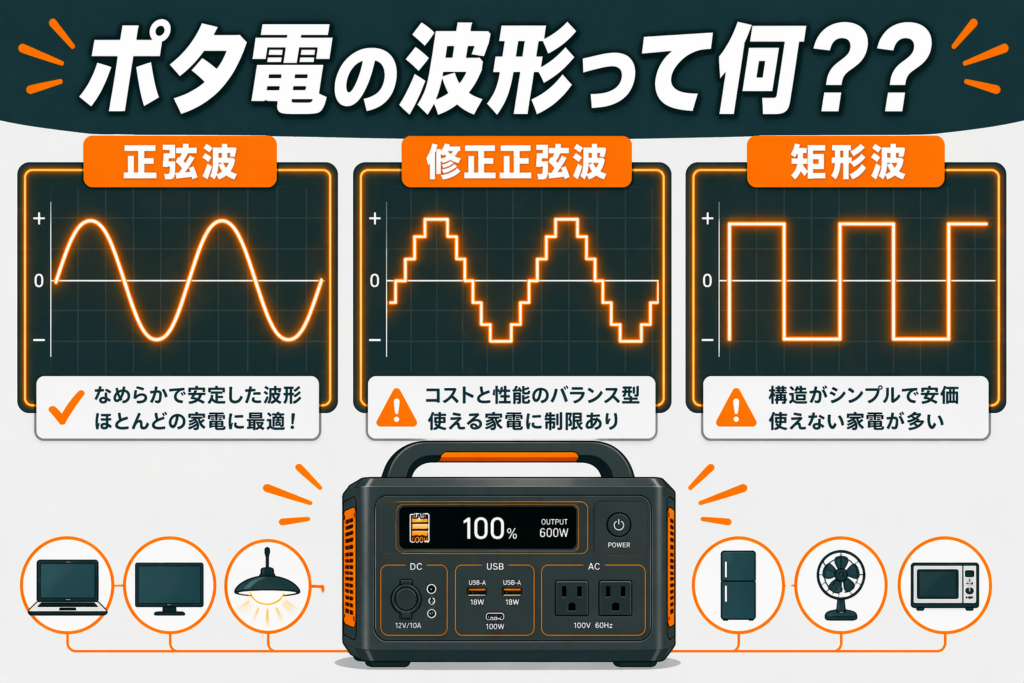 正弦波と修正正弦波（擬似正弦波）の違いとは？使えない家電一覧付きで徹底解説