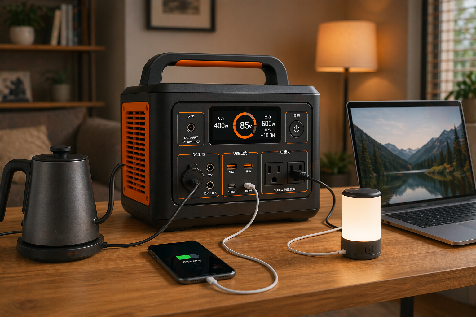 ポータブル電源で家電を使うイメージ