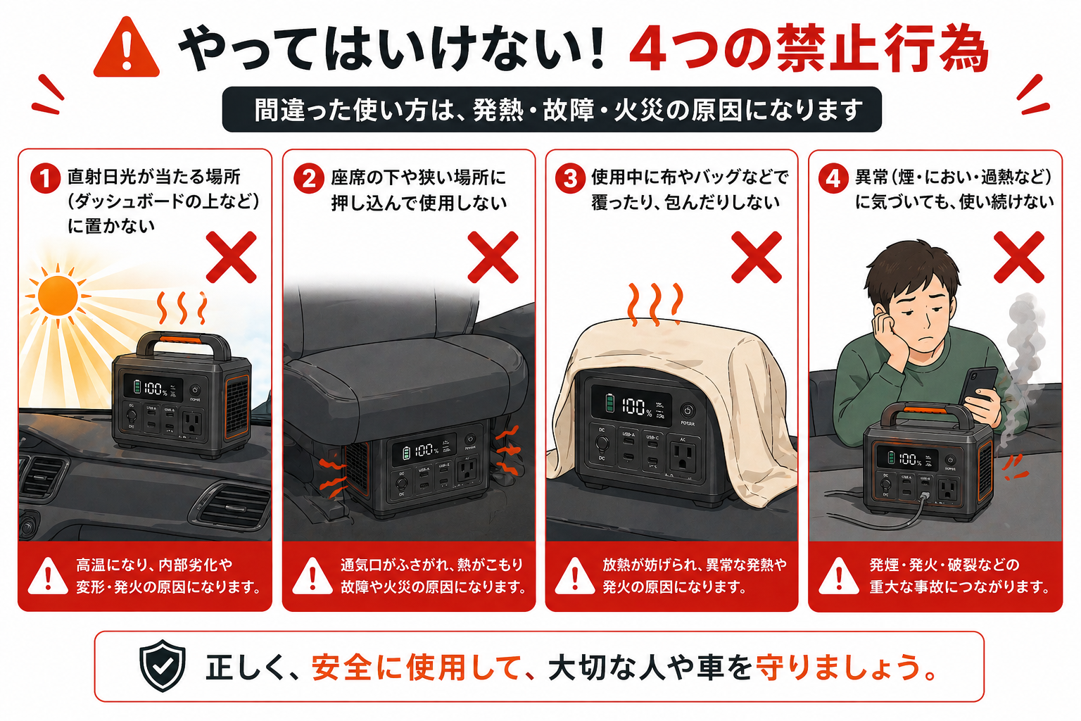 車内でのNG行動イメージ