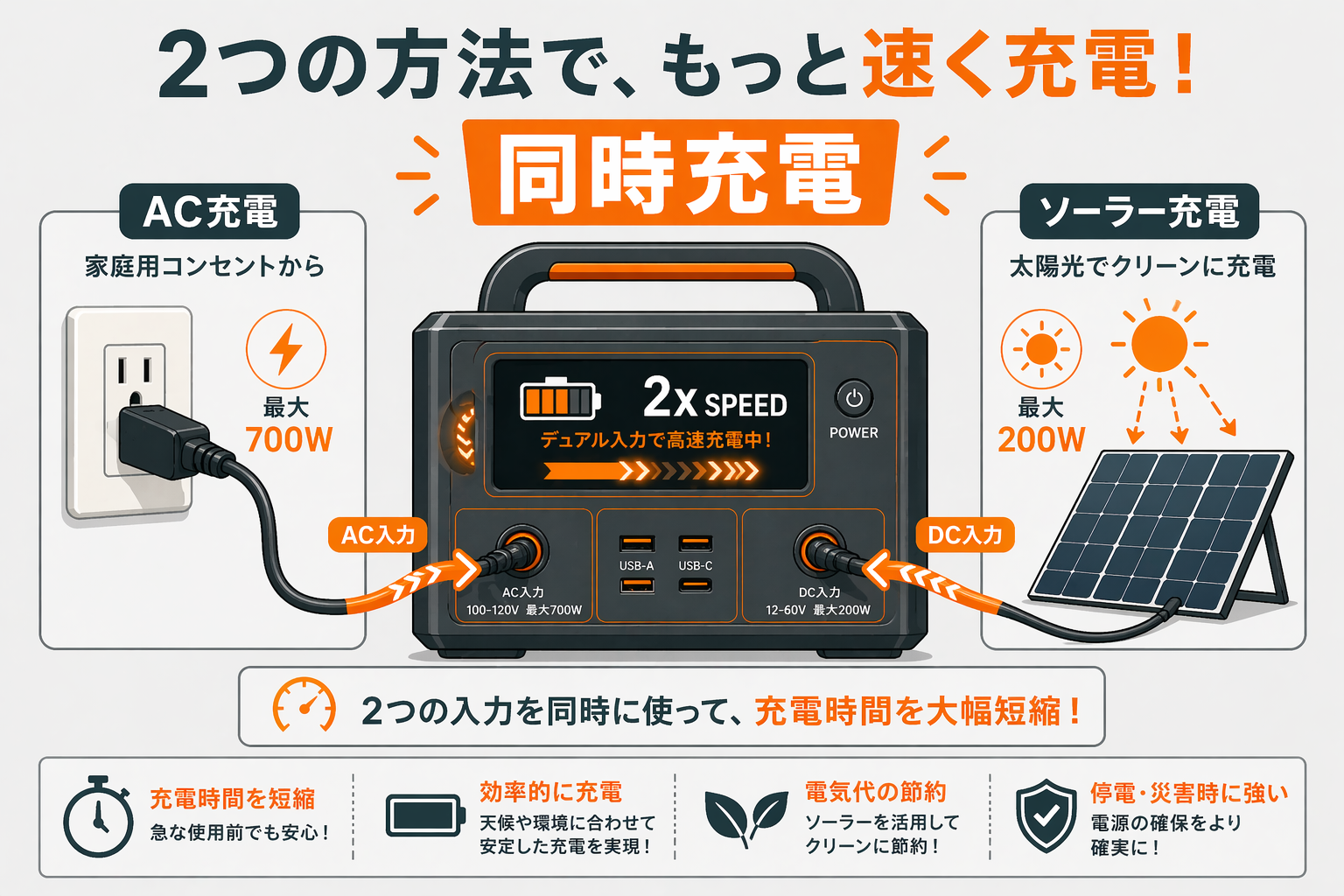 AC充電＋ソーラーの組み合わせ充電イメージ