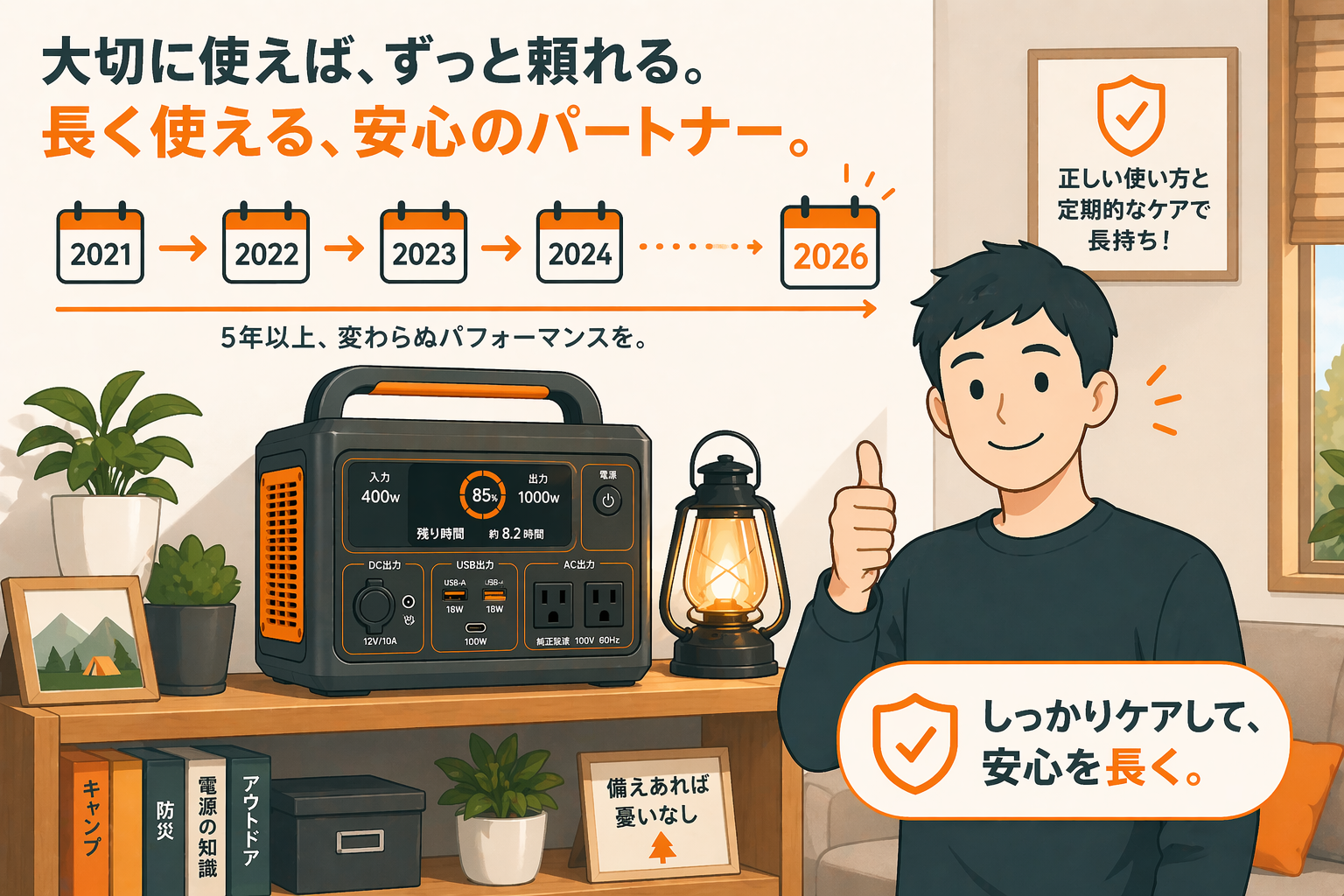 ポータブル電源を長く大切に使うイメージ