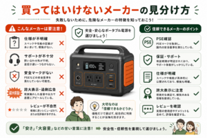 ポータブル電源で買ってはいけないメーカーの特徴　危ない製品を避ける見分け方