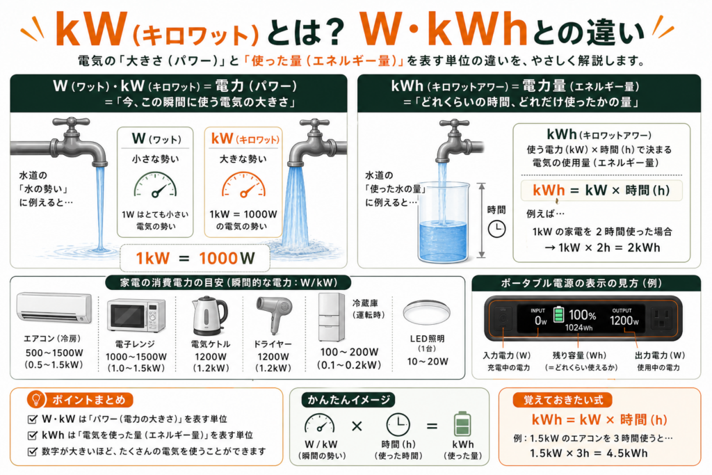 kW（キロワット）とは？W・kWhとの違いや計算方法、電気代節約への活用法をわかりやすく解説