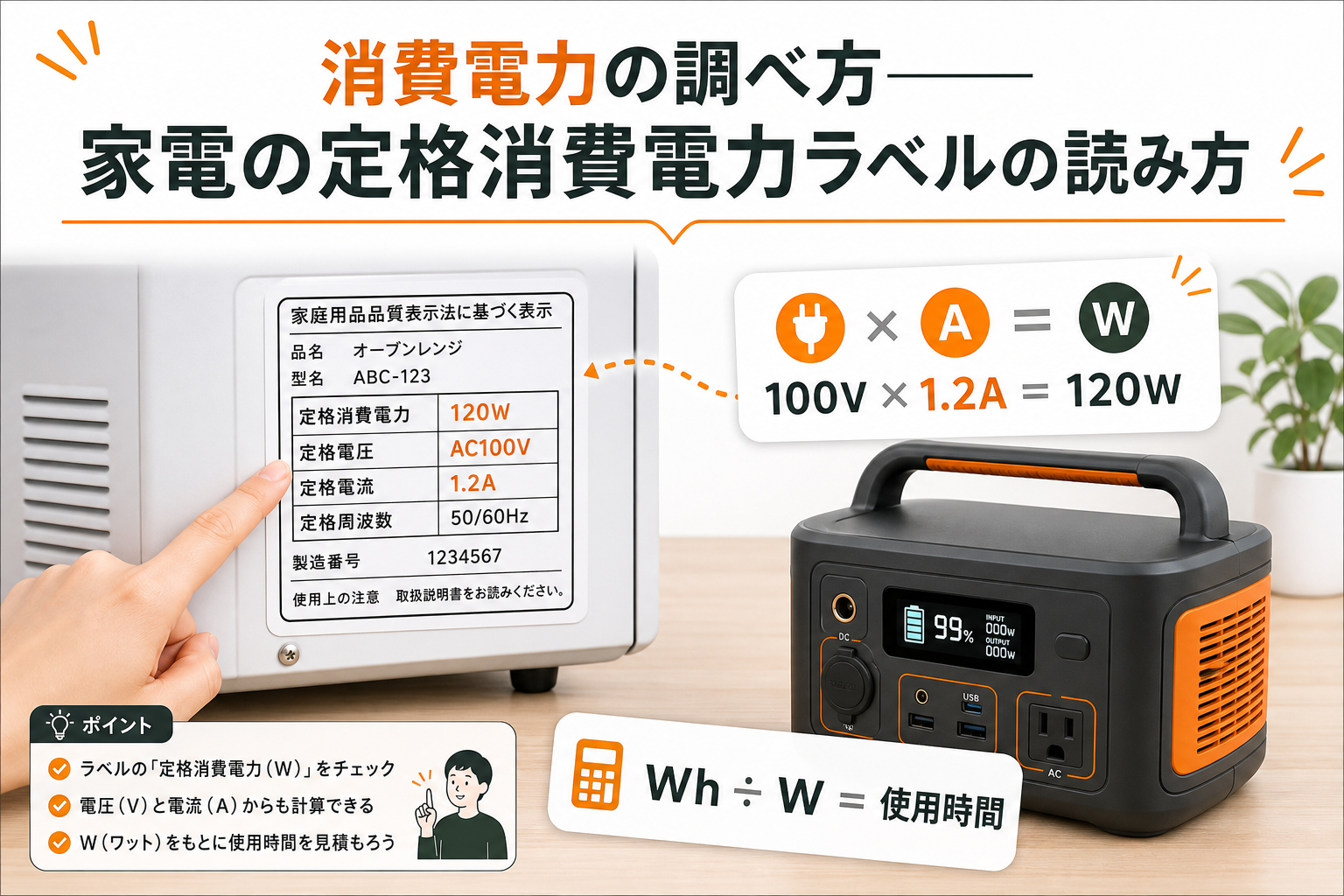 家電の定格消費電力ラベルの読み方