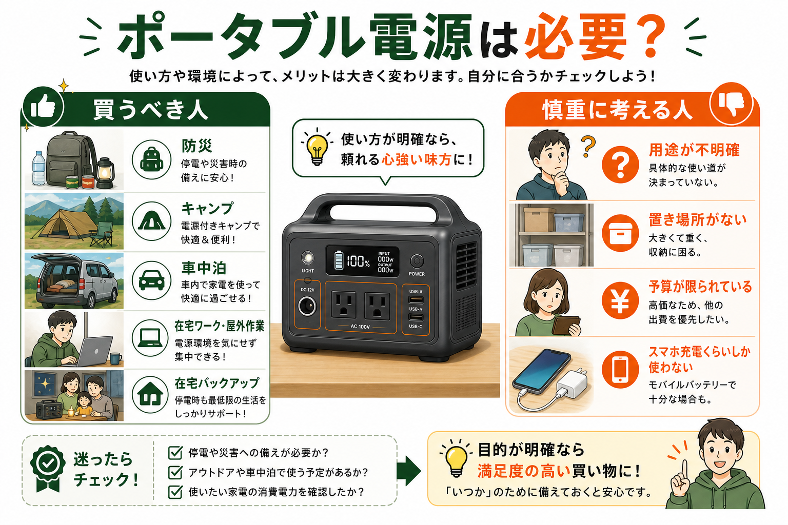 ポータブル電源が必要かどうかを判断するためのインフォグラフィック
