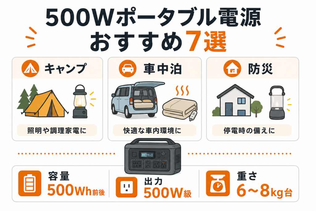 500Wポータブル電源おすすめ7選！キャンプ・防災で500Wが選ばれる理由と選び方も解説