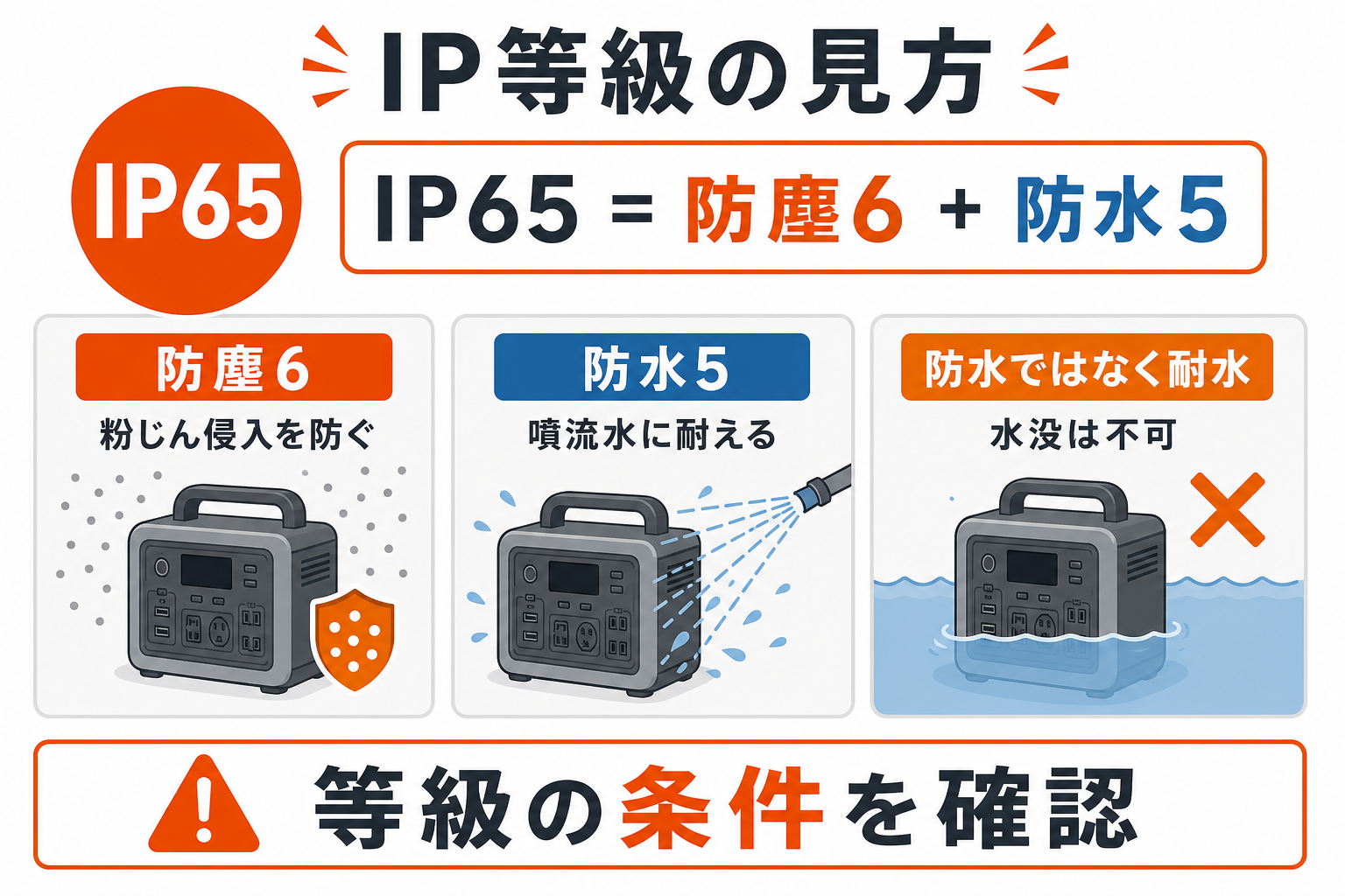 IP65等級の見方を説明するインフォグラフィック